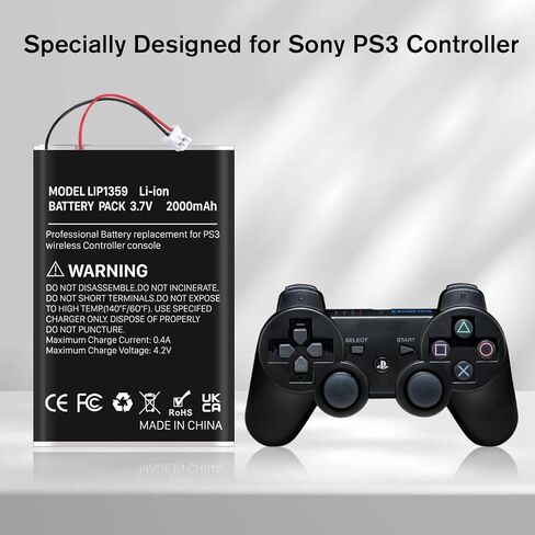 بطارية وحدة تحكم PS3 ، 2 PCS LIP1395 استبدال البطارية لـ Sony PS3 PlayStation Cechzc2e Cechzc2u Controller مع كابل USB (2000 مللي أمبير في الساعة) in Kuwait