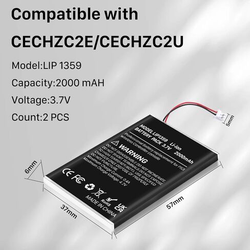 بطارية وحدة تحكم PS3 ، 2 PCS LIP1395 استبدال البطارية لـ Sony PS3 PlayStation Cechzc2e Cechzc2u Controller مع كابل USB (2000 مللي أمبير في الساعة) in Kuwait