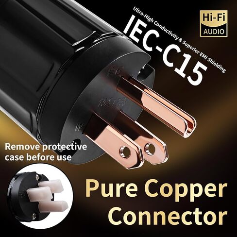 Audiophile Hifi 3.28ft AC Power-Cord-7 AWG ، 4N النوى النحاسية الخالية من الأكسجين ، كابل صوت الطاقة ، مع جديلة نايلون ، 3 سلك طاقة شاق ، NEMA 5-15p إلى C13 سلك الطاقة (3.28 قدم/1M) in Kuwait