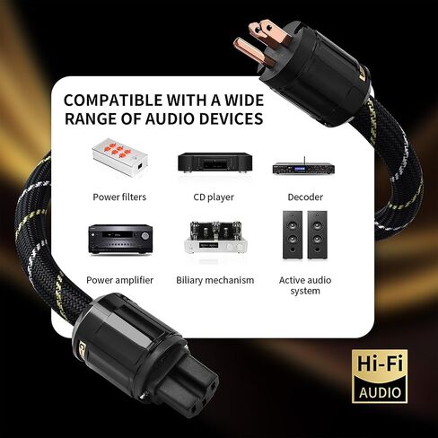 Audiophile Hifi 3.28ft AC Power-Cord-7 AWG ، 4N النوى النحاسية الخالية من الأكسجين ، كابل صوت الطاقة ، مع جديلة نايلون ، 3 سلك طاقة شاق ، NEMA 5-15p إلى C13 سلك الطاقة (3.28 قدم/1M) in Kuwait