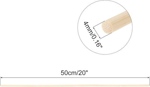 قضبان وتد خشبية من MECCANIXITY، 50 سم/20 عصا خشبية لقضيب وتد دائري، 3 مم/0.12 بوصة عصا خيزران للحرف الفنية، دعامات كشك الصور، نموذج بناء DIY، 100 حزمة in Kuwait