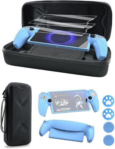 HolyFort 14 in 1 Accessories Set for PlayStation Portal Remote Player – Carrying Case, Silicone Protective Cover, 2 Screen Protectors, 4 Thumb Grips for PS5 Portal, with Cleaning Kit – Black in Saudi Arabia