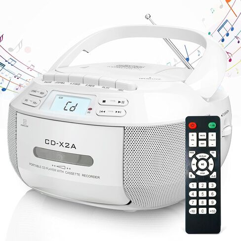 GREADIO CD Player Player Boombox Cassette Player مع Bluetooth ، راديو AM/FM ، صوت استريو مع التحكم عن بُعد ، محرك AUX/USB ، تسجيل الشريط ، AC/DC مدعوم ، مقبس سماعة الرأس ، شاشة LCD للمنزل ، الأطفال ، الهدية in Kuwait