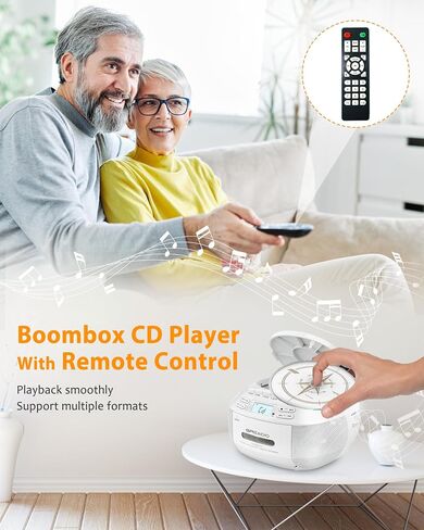 GREADIO CD Player Player Boombox Cassette Player مع Bluetooth ، راديو AM/FM ، صوت استريو مع التحكم عن بُعد ، محرك AUX/USB ، تسجيل الشريط ، AC/DC مدعوم ، مقبس سماعة الرأس ، شاشة LCD للمنزل ، الأطفال ، الهدية in Kuwait