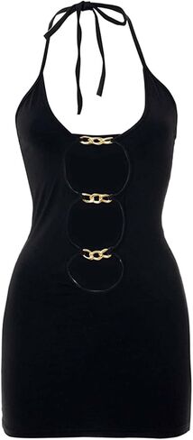 Verdusa Women's Going Out Dresses Cutout Front Sleeveless Open Back Halter Bodycon Mini Dress in Kuwait