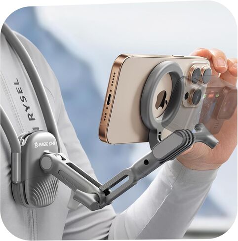 Magic John Magnetic Neck Mount للهواتف/كاميرا الحركة ، حامل الهاتف الخلوي POV/VLOG Selfie Mount Strap Strap Recording for iPhone Samsung Home Akaso/Go Pro/Insta360x5/DJI360 Camera in Kuwait