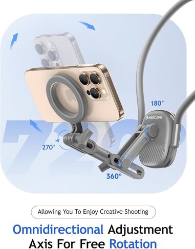 Magic John Magnetic Neck Mount للهواتف/كاميرا الحركة ، حامل الهاتف الخلوي POV/VLOG Selfie Mount Strap Strap Recording for iPhone Samsung Home Akaso/Go Pro/Insta360x5/DJI360 Camera in Kuwait