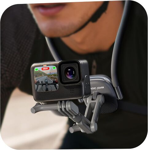 Magic John Magnetic Neck Mount للهواتف/كاميرا الحركة ، حامل الهاتف الخلوي POV/VLOG Selfie Mount Strap Strap Recording for iPhone Samsung Home Akaso/Go Pro/Insta360x5/DJI360 Camera in Kuwait