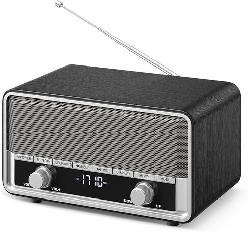Retro Am FM Radio Plug in Wall Digital Clock Radio لغرفة النوم مع شاشة LCD | 40 الإعدادات المسبقة | مؤقت النوم ، مكبر صوت بلوتوث الرجعية للمكتب ، خشب هدية رائعة in Kuwait