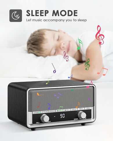 Retro Am FM Radio Plug in Wall Digital Clock Radio لغرفة النوم مع شاشة LCD | 40 الإعدادات المسبقة | مؤقت النوم ، مكبر صوت بلوتوث الرجعية للمكتب ، خشب هدية رائعة in Kuwait