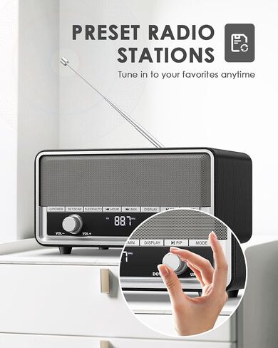 Retro Am FM Radio Plug in Wall Digital Clock Radio لغرفة النوم مع شاشة LCD | 40 الإعدادات المسبقة | مؤقت النوم ، مكبر صوت بلوتوث الرجعية للمكتب ، خشب هدية رائعة in Kuwait