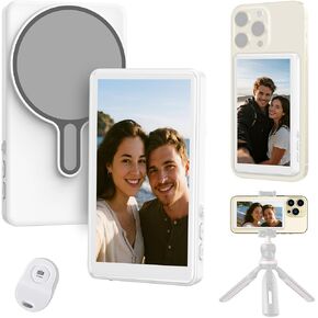 Selfie Monitor Screen for iPhone/Android,Magnetic Phone Vlog Selfie Screen with 1800mAh Battery&Bluetooth Remote,Wireless Back Camera Monitor for Live Streaming/TikTok(White) in Kuwait