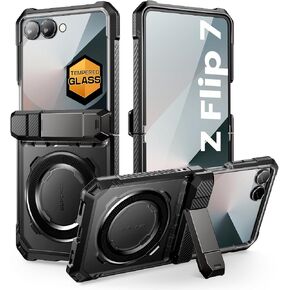 SUPCASE for Samsung Galaxy Z Flip 7 Case with Stand & Front Screen Protector (Unicorn Beetle Grip), [Support MagSafe] [Hinge Protection] Full Body Military-Grade Translucent Back Phone Cover, Black in Saudi Arabia