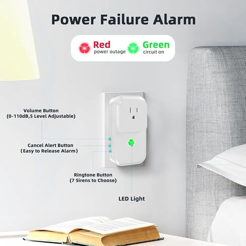 Power Failure Alarm, Freezer Power Outage Alarm 7 Sirens, Freezer Alarm with 0-110dB Adjustable LED Indicator 12H Alert, Power Loss Alarm Monitor for Refrigerator, Sump Pumps, Aquarium in Kuwait