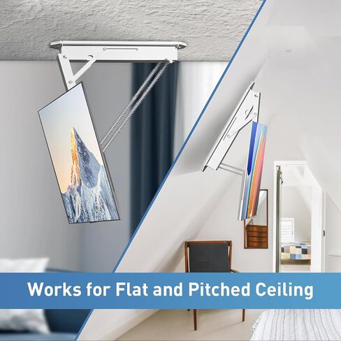 جهاز تلفزيون Xinyao Electric Seiling مع شاشة تلفزيونية عن بُعد ذات السقف البعيد ، قم بتقليب لأسفل من 32 إلى 70 بوصة شاشة منحنية مسطحة منسد لسقف مسطح في الهواء الطلق (أبيض) in Kuwait