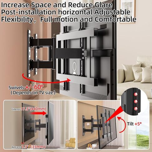 Full Motion Corner TV Wall Mount for 37-100 inch TVs，Heavy Duty 176 lbs,Extension & Swivel Articulating Arm & Tilt,Universal Wall Mount,VESA from 100x100 to 850x600 in Saudi Arabia