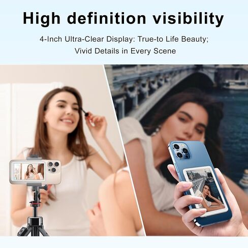 شاشة شاشة Selfie Monitor لـ iPhone/Android ، شاشة Selfie Magnetic Phone VLOG مع بطارية 1800 مللي أمبير في الساعة وبلوتوث عن بعد ، شاشة الكاميرا اللاسلكية للبث/Tiktok (أبيض) in Kuwait
