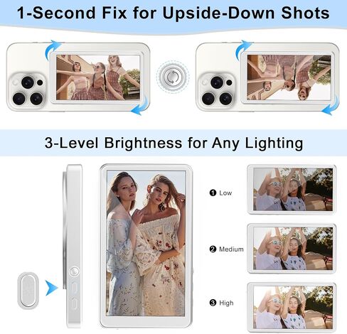 شاشة شاشة Selfie Monitor لـ iPhone/Android ، شاشة Selfie Magnetic Phone VLOG مع بطارية 1800 مللي أمبير في الساعة وبلوتوث عن بعد ، شاشة الكاميرا اللاسلكية للبث/Tiktok (أبيض) in Kuwait