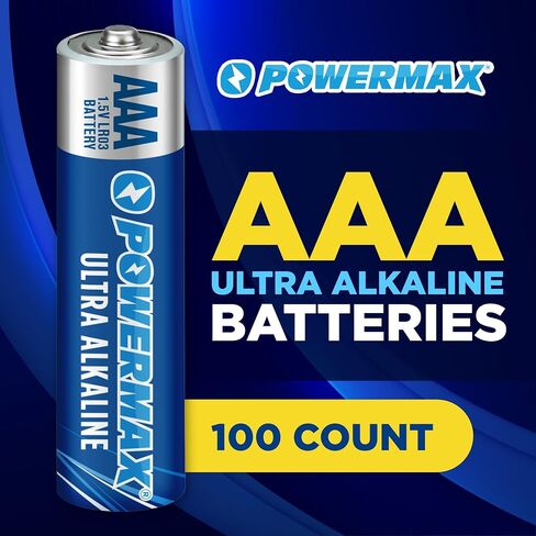 Powermax 24-Count Triple AAA Batteries, Ultra Long Lasting Alkaline Battery for Home and Office, 10-Year Shelf Life, Reclosable Packaging in Saudi Arabia