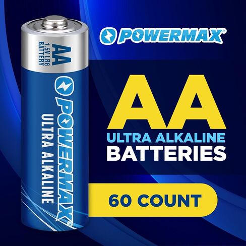 Powermax 48-Count AA Batteries, Ultra Long Lasting Alkaline Battery, 10-Year Shelf Life, Reclosable Packaging in Saudi Arabia