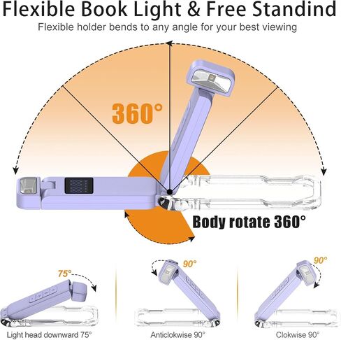SFV Digital Book Lights for Reading at Night, USB Rechargeable Reading Lights for Books in Bed Clip-on, 3 Colors & 5 Brightness Dimmable, Compact & 80H Long Lasting for Book Lovers, Kids, Black in Kuwait