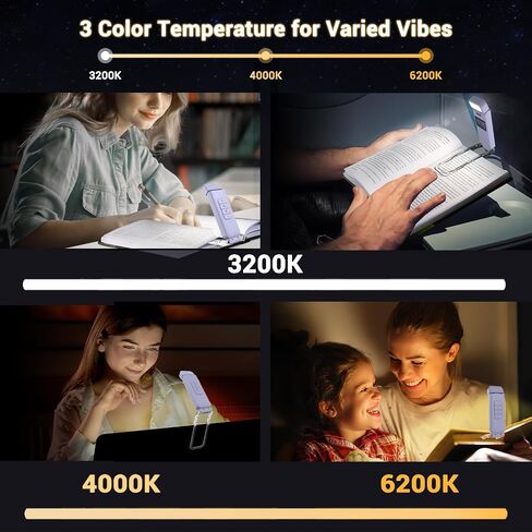 SFV Digital Book Lights for Reading at Night, USB Rechargeable Reading Lights for Books in Bed Clip-on, 3 Colors & 5 Brightness Dimmable, Compact & 80H Long Lasting for Book Lovers, Kids, Black in Kuwait