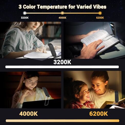 أضواء الكتب الرقمية SFV للقراءة في الليل ، وأضواء قراءة USB قابلة لإعادة الشحن للكتب في سرير مقطع ، 3 ألوان و 5 سطوع قابلة للاستراحة ، مضغوطة و 80 ساعة طويلة لعشاق الكتب ، والأطفال ، والأسود in Kuwait