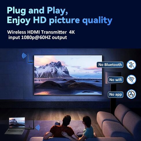 Wireless HDMI Transmitter and Receiver 2025 Upgraded 165FT/50M, HDMI Wireless Plug & Play, 4K Decoding 1080P@60Hz, Ultra-Low Latency, Suitable for Meetings, Home, Outdoor and More in Saudi Arabia