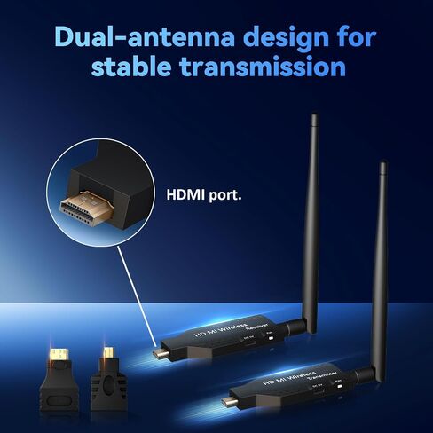 Wireless HDMI Transmitter and Receiver 2025 Upgraded 165FT/50M, HDMI Wireless Plug & Play, 4K Decoding 1080P@60Hz, Ultra-Low Latency, Suitable for Meetings, Home, Outdoor and More in Saudi Arabia