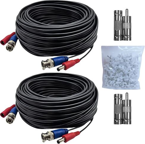 1 Pack 50ft (15M) BNC Video Cable Wire, 4mm Thickened Security Camera Extension Cable, All-in-One Siamese CCTV Power Cable for DVR, Includes 2 BNC Connectors in Saudi Arabia