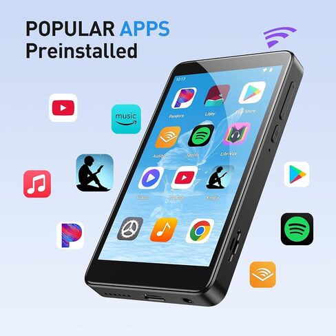 AGPTEK 96GB MP3 Player with Bluetooth and WiFi, T08X 4'' Android 14 MP4 Music Player with Spotify, Audible, APP Store, Up to 1TB, Black in Saudi Arabia