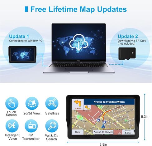9 '' GPS Navigator for Car Truck RV - نظام الملاحة على الشاشة التي تعمل باللمس مع Sun Visor ، 2025 Maps North America تحديثات الحياة الحرة ، التوجيه الصوتي ، تنبيه السرعة ، التنقل في GPS لجميع المركبات in Saudi Arabia