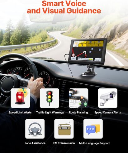 VEVOR GPS Navigator for Car, 9 inch Touch Screen 16GB GPS Navigation System with Built-in Dash Cam, Voice Turn-by-Turn Guidance, Speed and Red Light Warning, Custom Truck Routing, for Car Truck RV in Saudi Arabia