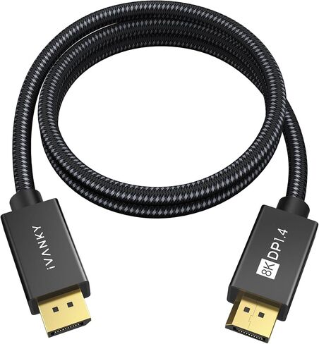 كبل Ivanky 8K DisplayPort 1.4 ، VESA Certified DP Cable 6.6ft (8K@60Hz ، 4K@144Hz ، 2K@240Hz) HBR3 دعم 32.4 جيجابت في الثانية ، HDR ، HDCP 2.2 ، FreeSync G-Sync ، منفذ عرض مضغوط لمراقبة الألعاب ، الرسومات ، الكمبيوتر الشخصي. in Kuwait