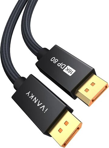 Ivanky 80GBPS VESA Displateport Cable 2.1 ، 16K Display Port 2.1 Cable ، [16K@60Hz 8K@240Hz 4K@480Hz ، HDR DSC] ، DP80 Display Cord متوافق مع الشاشة ، الرسومات 5090 7900XTX-6FT in Kuwait