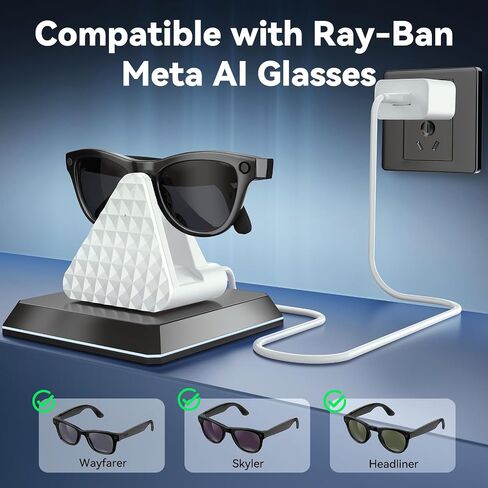 محطة شحن Ray Ban Meta - شاحن بديل لنظارات Ray -Ban Meta - USB A Type Organizer Dock Stand for Wayfarer Skyler Headliner ، مع Adapter (Black) in Kuwait
