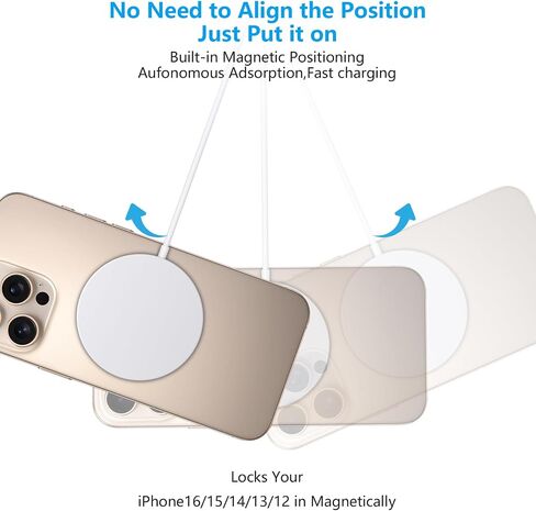 Magnetic Wireless Charger for iPhone 16 Pro Max/16 Pro/15/14/13/12/Plus/AirPods 3/2/Pro 2, 6FT Magnet Charge for Apple Mag-Safe Charger Fast Wireless Charging Pad with USB C Charging Block, 2Pack in Saudi Arabia
