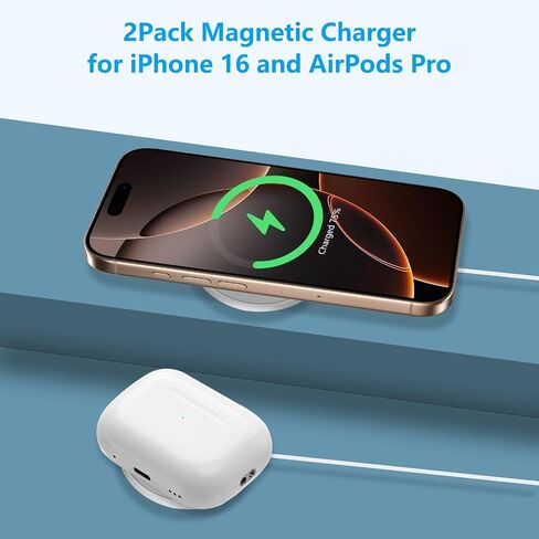 Magnetic Wireless Charger for iPhone 16 Pro Max/16 Pro/15/14/13/12/Plus/AirPods 3/2/Pro 2, 6FT Magnet Charge for Apple Mag-Safe Charger Fast Wireless Charging Pad with USB C Charging Block, 2Pack in Saudi Arabia