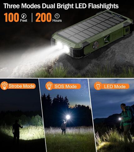 Army Green Solar Power Bank 42800mAh, 15W Wireless Portable Charger with Built-in Cables, 5 Outputs & 3 Inputs, Outdoor Battery Pack with LED Flashlight, Fast Charging for iPhone, Samsung, iPad in Saudi Arabia