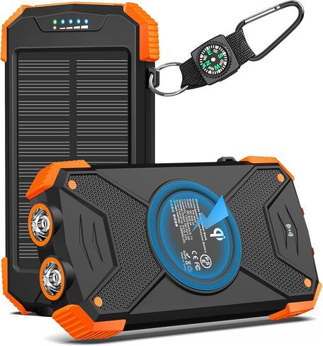 BLAVOR Solar Power Bank 10,000mAh, Portable Wireless Charger, 20W Fast Charging External Battery Pack with USB C for Cell Phones, Solar Panel Charging with Dual Flashlight for Camping in Saudi Arabia
