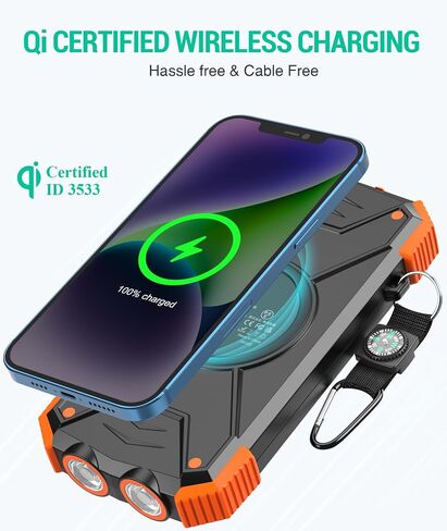 BLAVOR Solar Power Bank 10,000mAh, Portable Wireless Charger, 20W Fast Charging External Battery Pack with USB C for Cell Phones, Solar Panel Charging with Dual Flashlight for Camping in Saudi Arabia