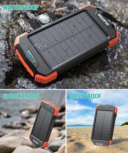 BLAVOR Solar Power Bank 10,000mAh, Portable Wireless Charger, 20W Fast Charging External Battery Pack with USB C for Cell Phones, Solar Panel Charging with Dual Flashlight for Camping in Saudi Arabia