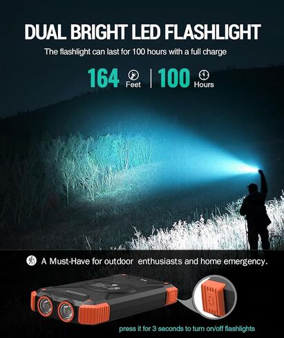 BLAVOR Solar Power Bank 10,000mAh, Portable Wireless Charger, 20W Fast Charging External Battery Pack with USB C for Cell Phones, Solar Panel Charging with Dual Flashlight for Camping in Saudi Arabia