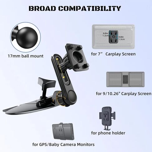 Extended CD Slot Mount for CarPlay Screen Adjustable Arm 360° Rotating Universal Head 17mm Compatible with in-Car Monitors CD Slot CarPlay Replacement Mount in Saudi Arabia