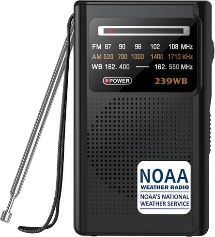 GREADIO NOAA WEATHER RADIO ، بطارية AM/FM تعمل براديو ترانزستور المحمول مع أفضل حفل استقبال ، مقبس أذن استريو ، مدعوم من بطارية AA للطوارئ ، الإعصار ، الجري ، المشي ، المنزل (الفضة) in Kuwait