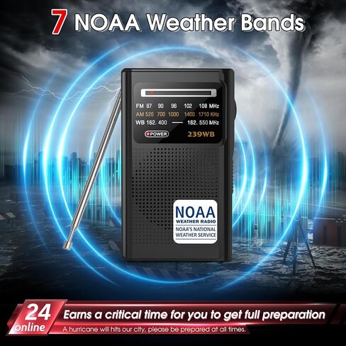 GREADIO NOAA WEATHER RADIO ، بطارية AM/FM تعمل براديو ترانزستور المحمول مع أفضل حفل استقبال ، مقبس أذن استريو ، مدعوم من بطارية AA للطوارئ ، الإعصار ، الجري ، المشي ، المنزل (الفضة) in Kuwait