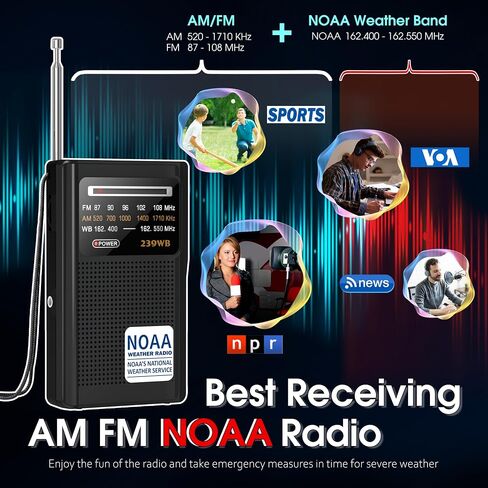 GREADIO NOAA WEATHER RADIO ، بطارية AM/FM تعمل براديو ترانزستور المحمول مع أفضل حفل استقبال ، مقبس أذن استريو ، مدعوم من بطارية AA للطوارئ ، الإعصار ، الجري ، المشي ، المنزل (الفضة) in Kuwait