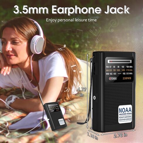 GREADIO NOAA WEATHER RADIO ، بطارية AM/FM تعمل براديو ترانزستور المحمول مع أفضل حفل استقبال ، مقبس أذن استريو ، مدعوم من بطارية AA للطوارئ ، الإعصار ، الجري ، المشي ، المنزل (الفضة) in Kuwait
