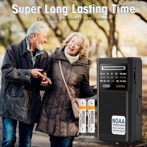 GREADIO NOAA WEATHER RADIO ، بطارية AM/FM تعمل براديو ترانزستور المحمول مع أفضل حفل استقبال ، مقبس أذن استريو ، مدعوم من بطارية AA للطوارئ ، الإعصار ، الجري ، المشي ، المنزل (الفضة) in Kuwait