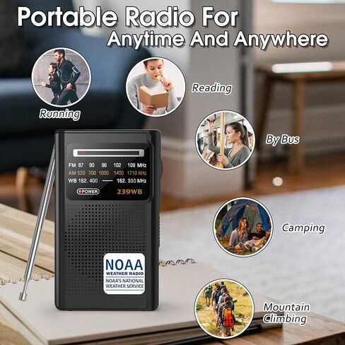 GREADIO NOAA WEATHER RADIO ، بطارية AM/FM تعمل براديو ترانزستور المحمول مع أفضل حفل استقبال ، مقبس أذن استريو ، مدعوم من بطارية AA للطوارئ ، الإعصار ، الجري ، المشي ، المنزل (الفضة) in Kuwait